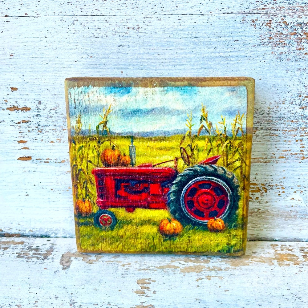 *Fall Tractor Block Sign 4”